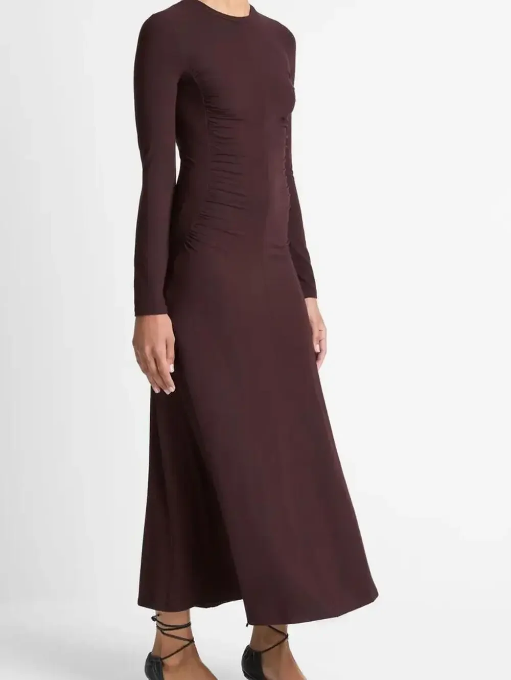 Vince Long Sleeve Ruched Burgandy Midi Dress - Picture 10 of 11
